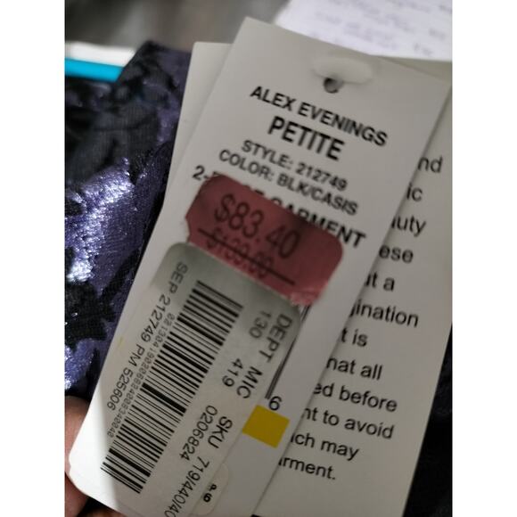 3590)Alex Evenings Petite 2 Pcs Sparkly Lace Tank & Jacket Black & Purple Medium - Picture 10 of 10